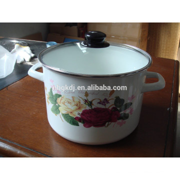 Enamel High Stock Pot with hollow handle decals and glass lid
Enamel High Stock Pot with hollow handle decals  and glass lid 